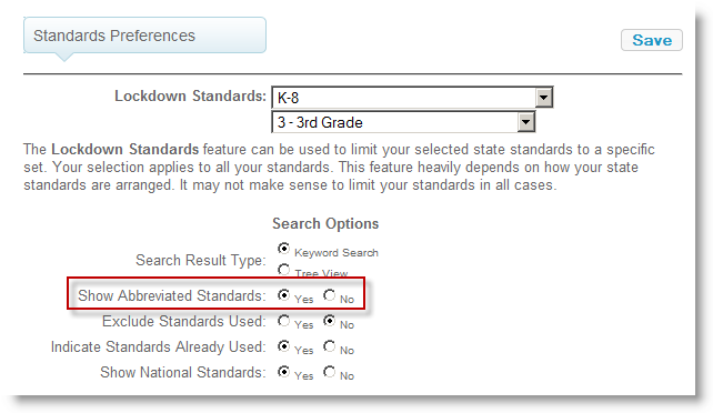 Abbreviated Standards Preferences